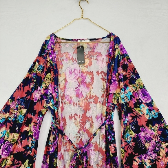 Diffuse Multicolor Bell Sleeve Tie Front Robe Sleepwear 3496 - Picture 2 of 9